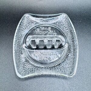 Vintage Holiday Inn Glass Ashtray Clear Embossed Logo Square Pebbled Texture MCM